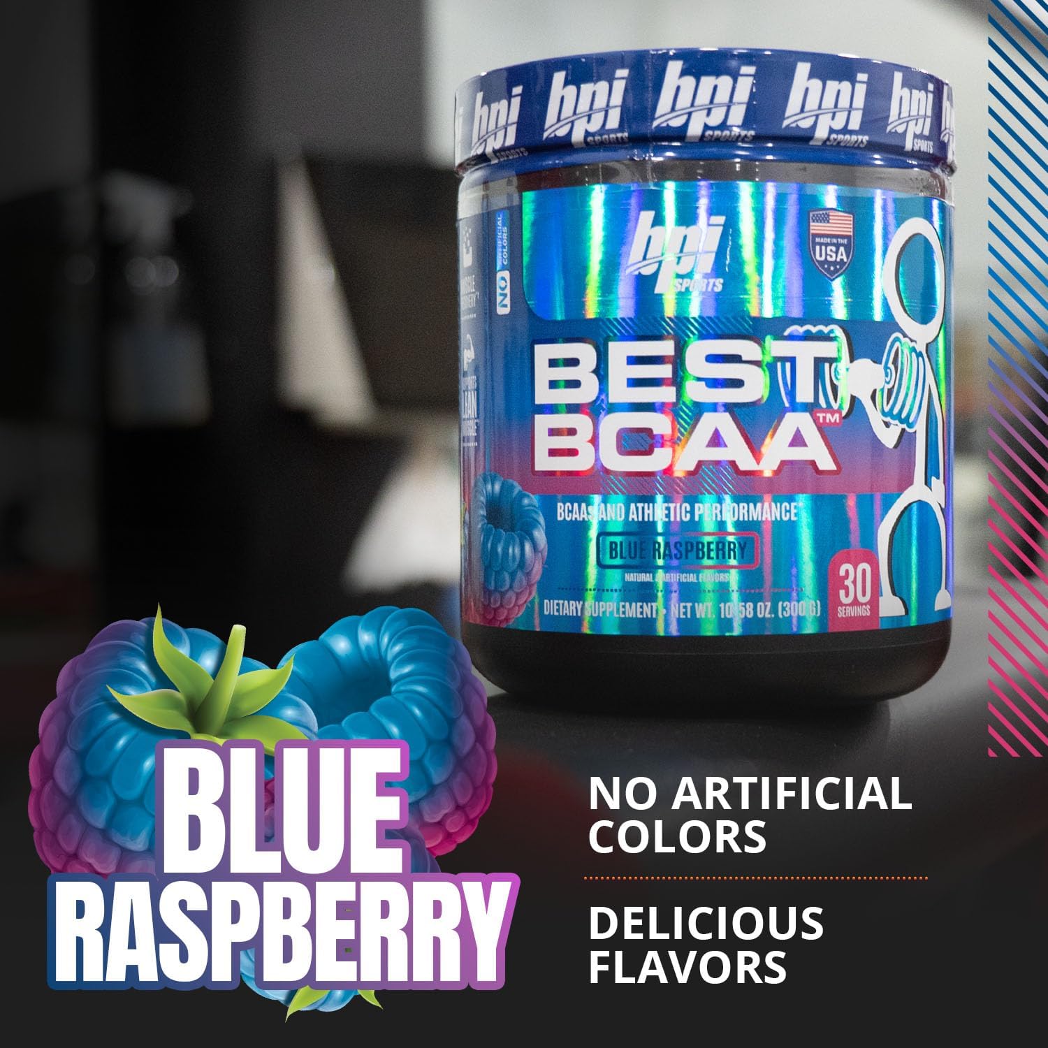 BPI Sports BEST BCAA Powder Post Workout Drink - Blue Raspberry Flavor, 30 Servings for Hydration & Recovery in Men & Women