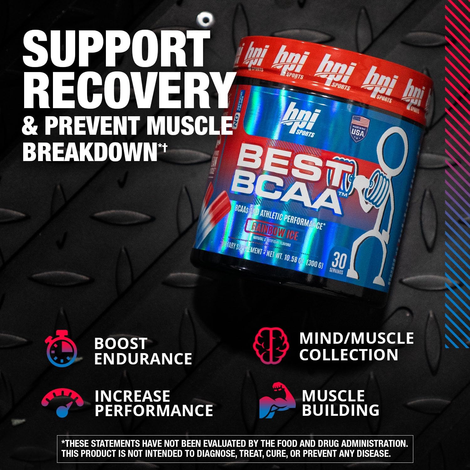 BPI Sports Best BCAA Rainbow Ice - Post-Workout Recovery and Weight Loss Support - 30 Servings, 300 g