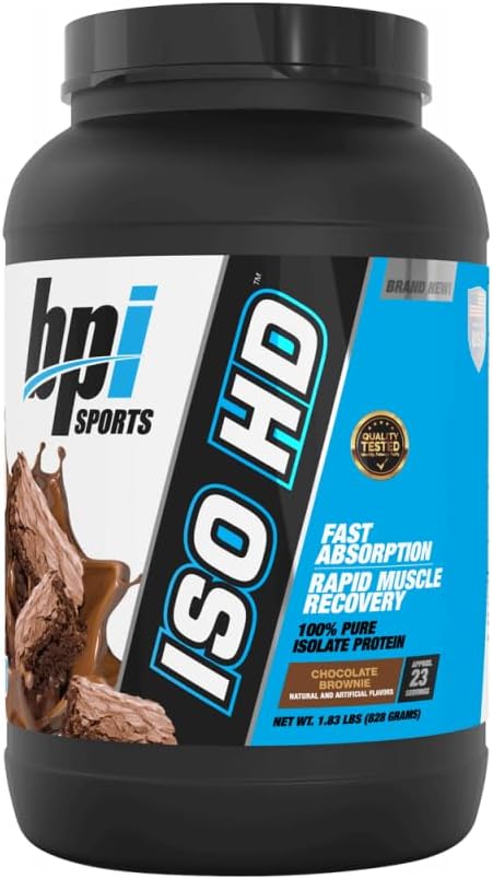 BPI Sports Iso HD Chocolate Brownie Whey Protein Isolate 1.6 Lb - Muscle Growth, Recovery, Weight Loss - Low Carb, Low Calorie Meal Replacement for Men & Women