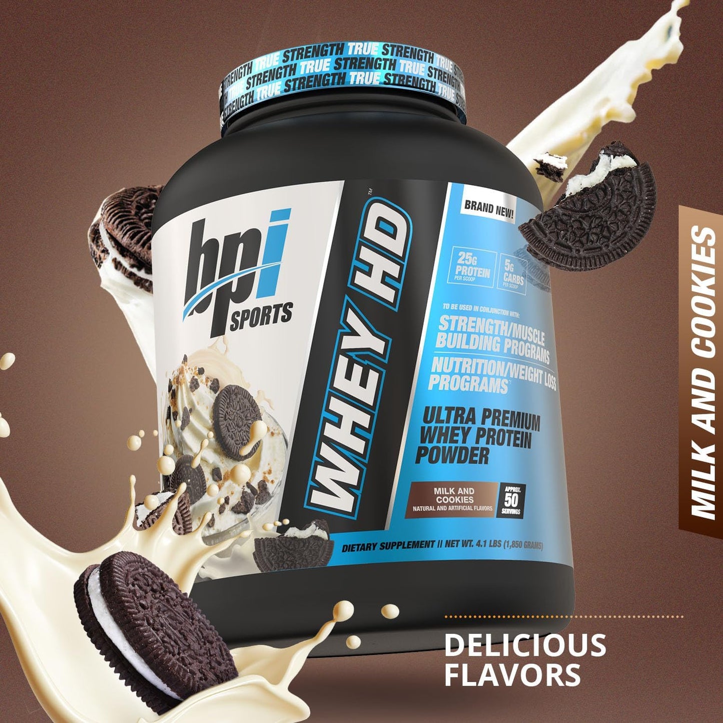 BPI Sports Whey HD Ultra Premium Protein Powder, Milk and Cookies Flavor, 4.1 lb Jar