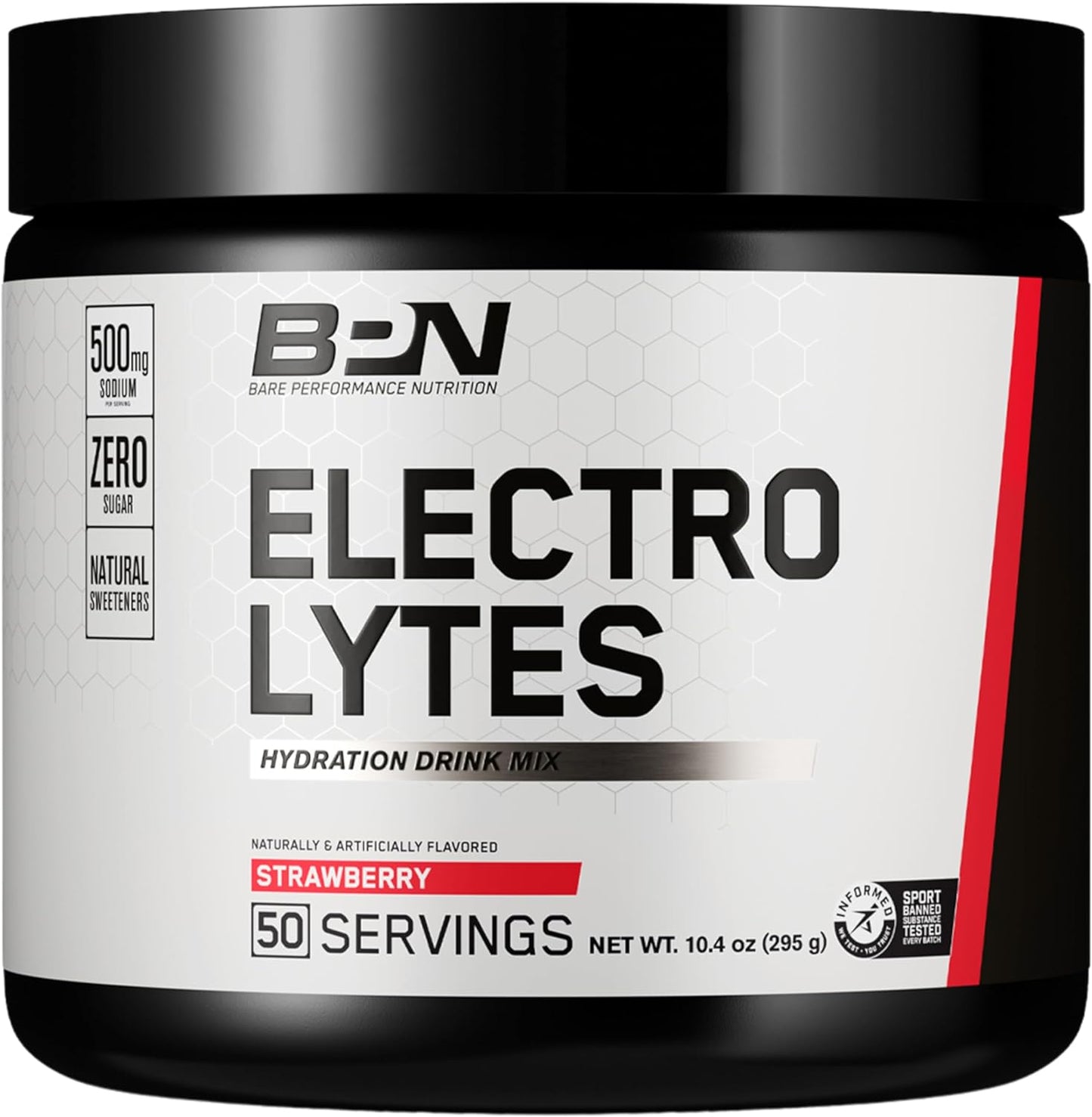 BPN Electrolytes Hydration Drink Mix - Sugar Free Powder with 500mg Sodium - Strawberry Flavor, 50 Servings