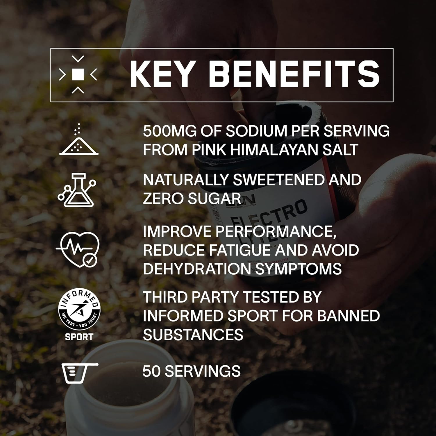 BPN Electrolytes Hydration Drink Mix - Sugar Free Powder with 500mg Sodium - Strawberry Flavor, 50 Servings