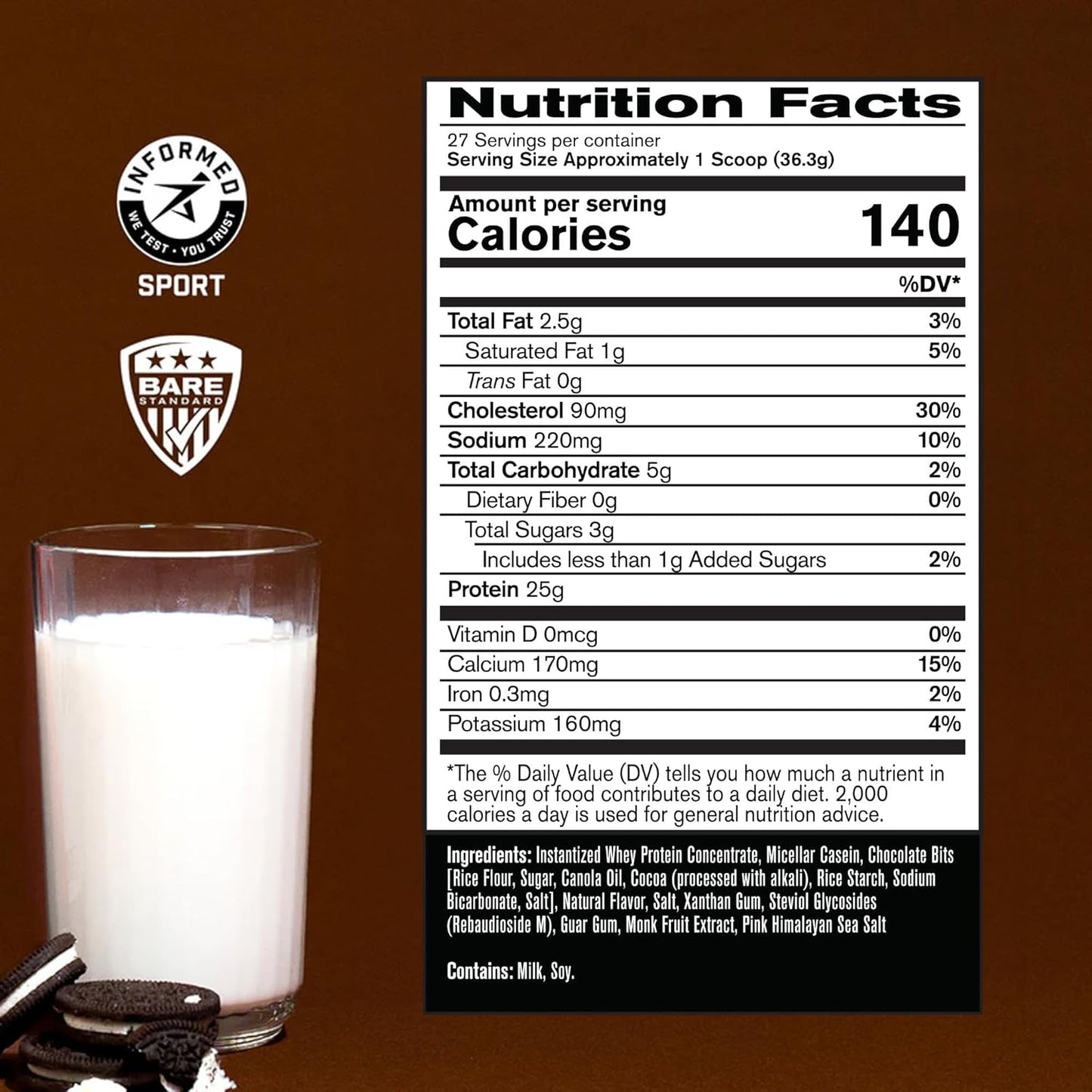 BPN Milk N' Cookies Whey + Casein Protein Powder Blend - 25g Protein, Lean Muscle Recovery - 27 Servings