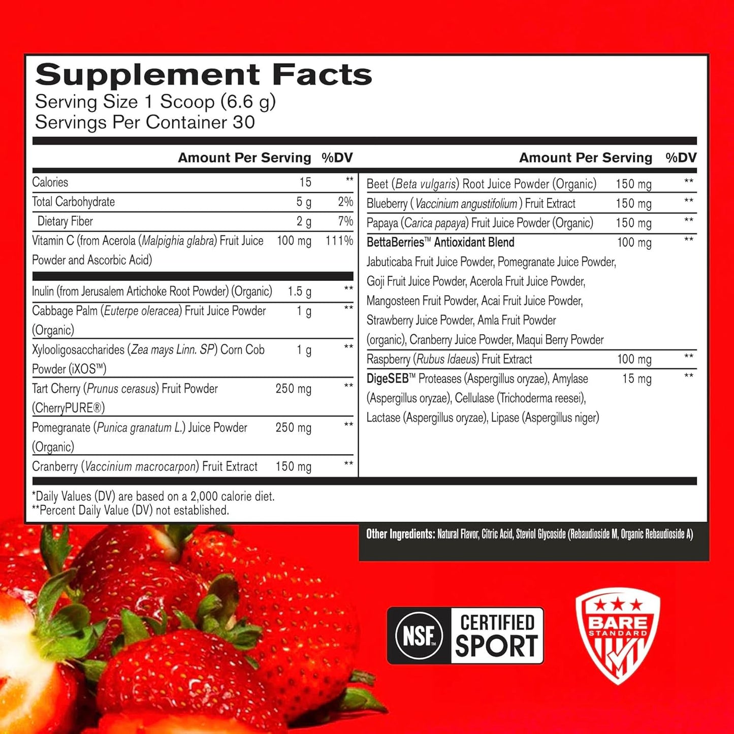 BPN Strong Reds Superfood Powder with Digestive Enzymes and Antioxidants for Improved Natural Energy - 30 Servings - Strawberry Flavor
