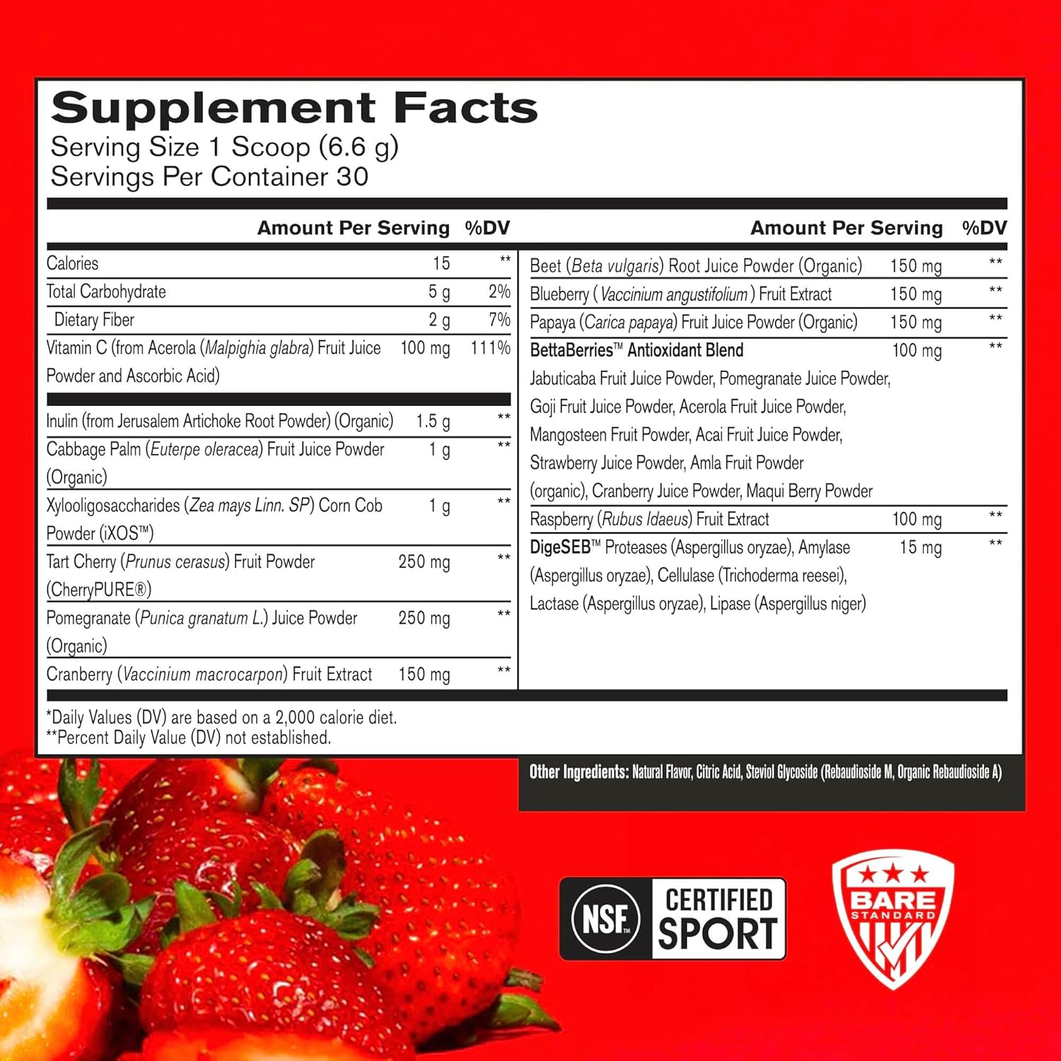BPN Strong Reds Superfood Powder with Digestive Enzymes and Antioxidants for Improved Natural Energy - 30 Servings - Strawberry Flavor