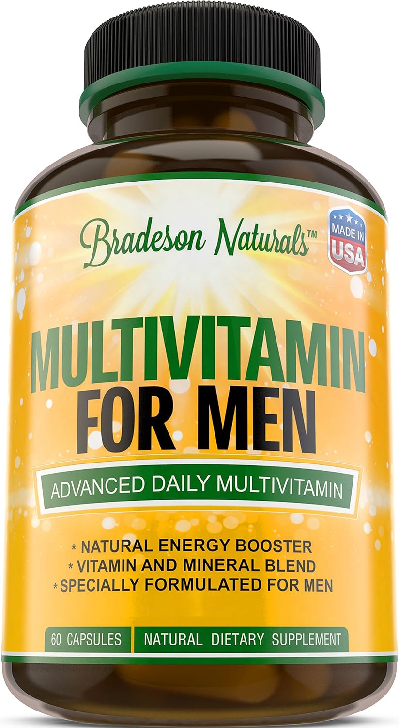 Bradeson Naturals Men's Multivitamin Supplement for Energy, Focus, and Performance - 60 Capsules, Made in the USA, with Vitamins A, C, D, E, B12, Zinc, Calcium, and Magnesium