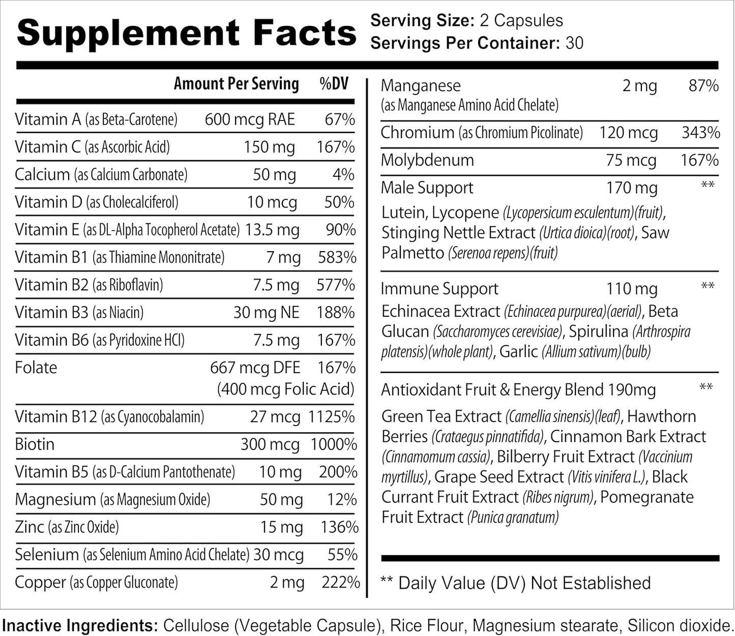 Bradeson Naturals Men's Multivitamin Supplement for Energy, Focus, and Performance - 60 Capsules, Made in the USA, with Vitamins A, C, D, E, B12, Zinc, Calcium, and Magnesium
