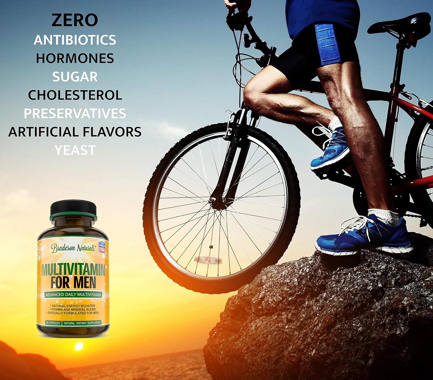 Bradeson Naturals Men's Multivitamin Supplement for Energy, Focus, and Performance - 60 Capsules, Made in the USA, with Vitamins A, C, D, E, B12, Zinc, Calcium, and Magnesium