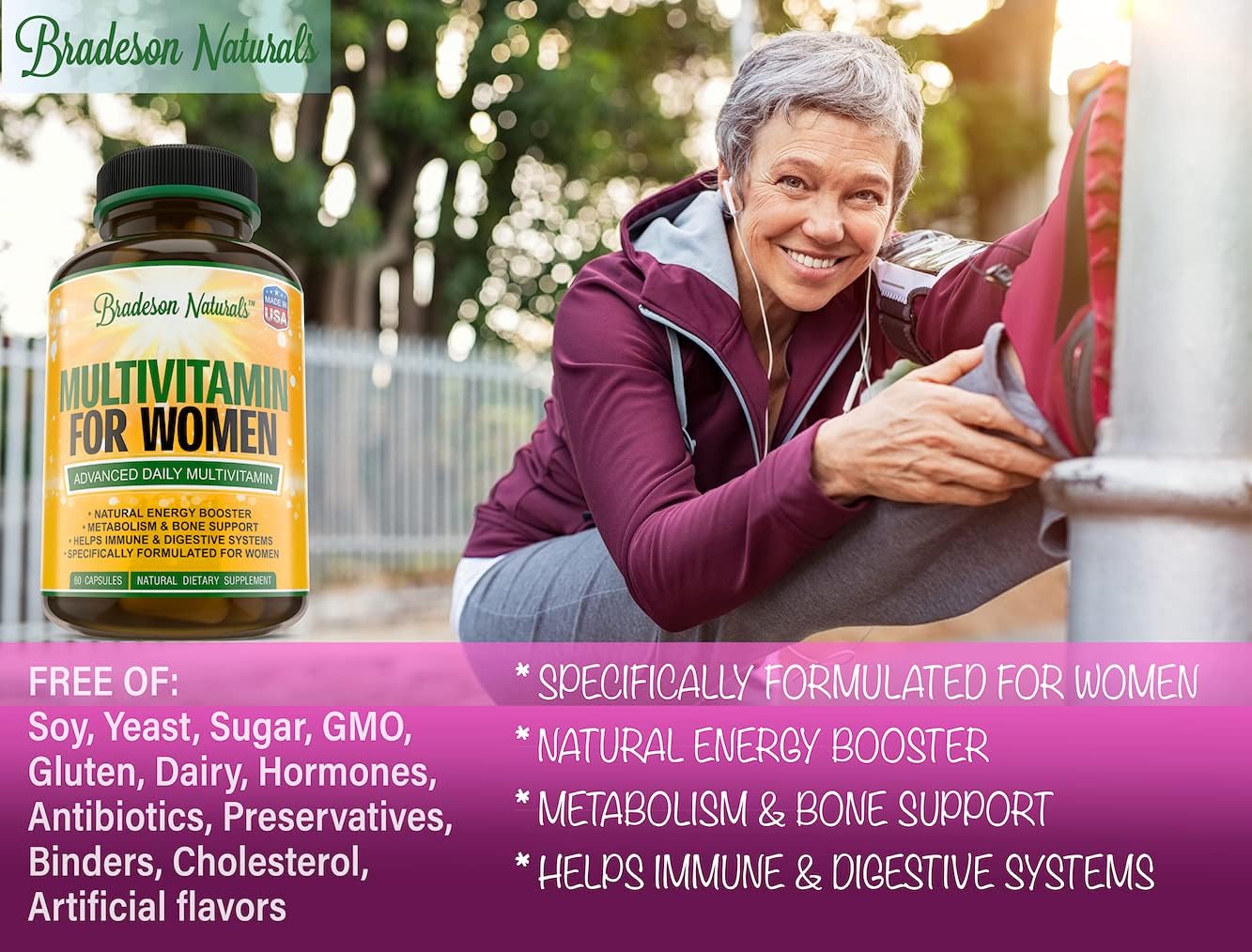 Bradeson Naturals Women's Multivitamin Supplement - Immune & Female Support, Antioxidants, Natural Energizers - Non-GMO, Gluten Free - 60 Capsules