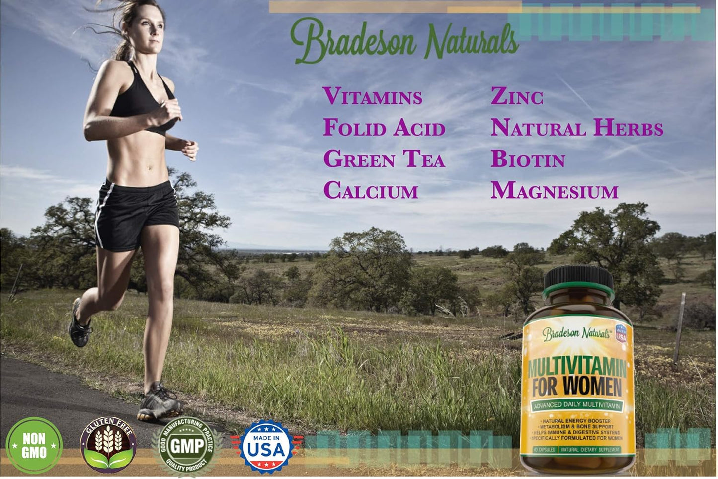 Bradeson Naturals Women's Multivitamin Supplement - Immune & Female Support, Antioxidants, Natural Energizers - Non-GMO, Gluten Free - 60 Capsules