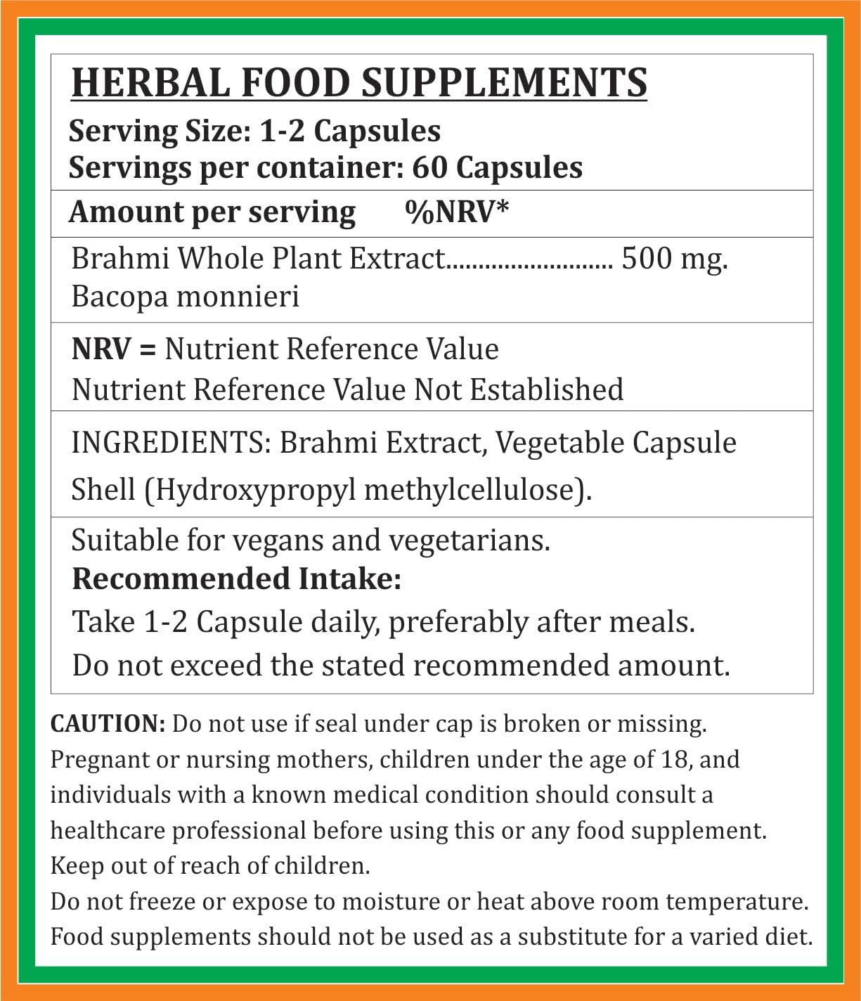 Brahmi Forte Capsules 500mg - Ayurvedic Herbal Supplement for Men and Women - 2 Bottles of 60 Veg Capsules - Satya Naturals