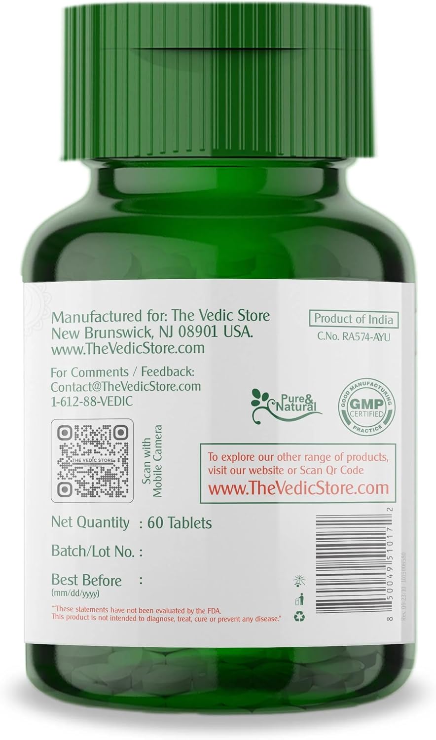 Brahmi Tablets - Gotu Kola 250mg - Vedic Juices Vedic Supplements - 60 Capsules