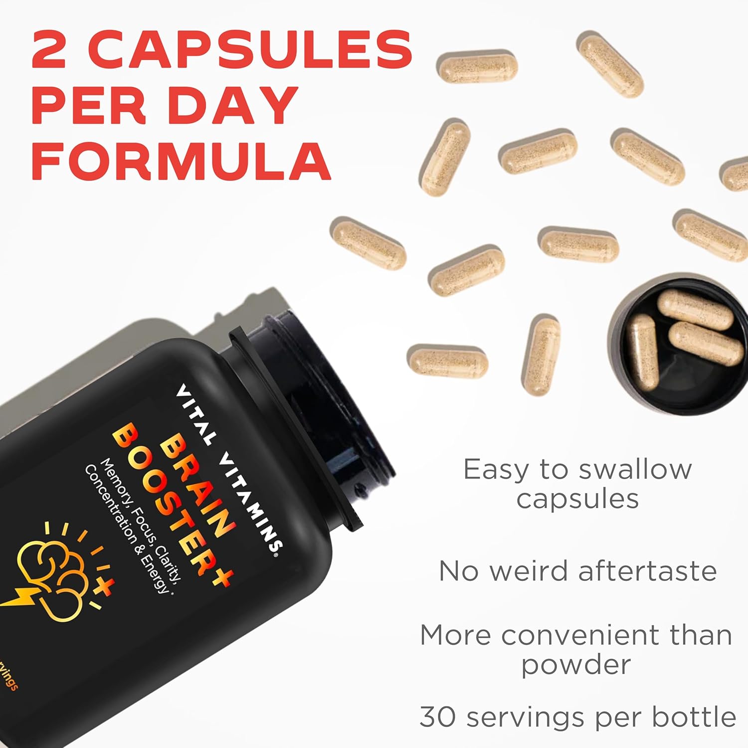 Brain Booster Plus Capsules with Vital Vitamins and Colostrum for Cognitive Health and Focus