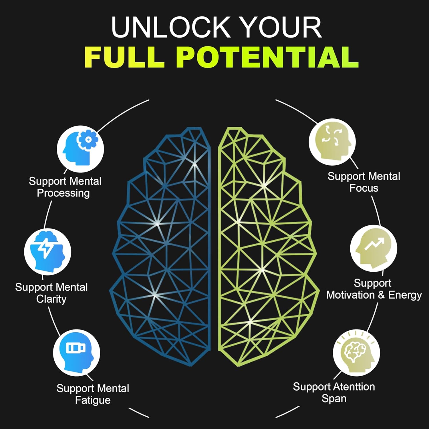 Brain Booster Supplement with Alpha GPC, Natural Caffeine, Vitamins - Cognitive Health, Energy, Memory, Focus - 60 Capsules