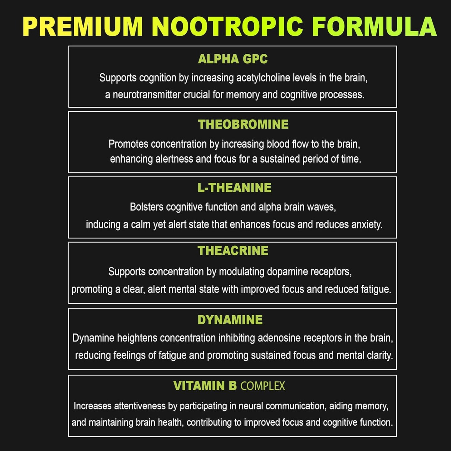 Brain Booster Supplement with Alpha GPC, Natural Caffeine, Vitamins - Cognitive Health, Energy, Memory, Focus - 60 Capsules