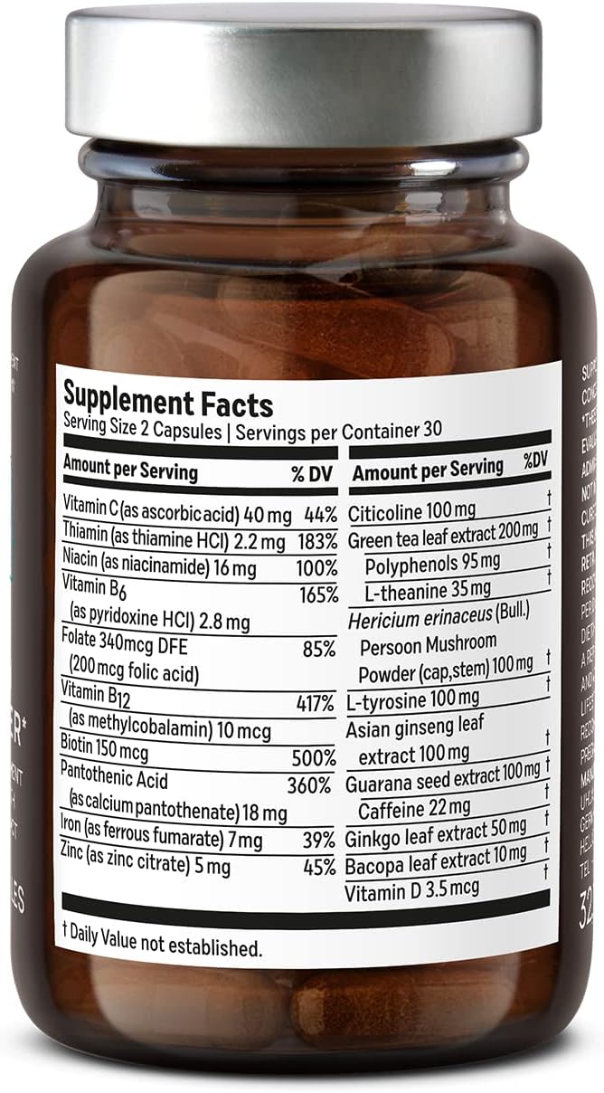 Brain Boosting Nootropic Supplement with Lions Mane, Bacopa Monnieri, Ginkgo - Memory & Focus Support - 60 Capsules