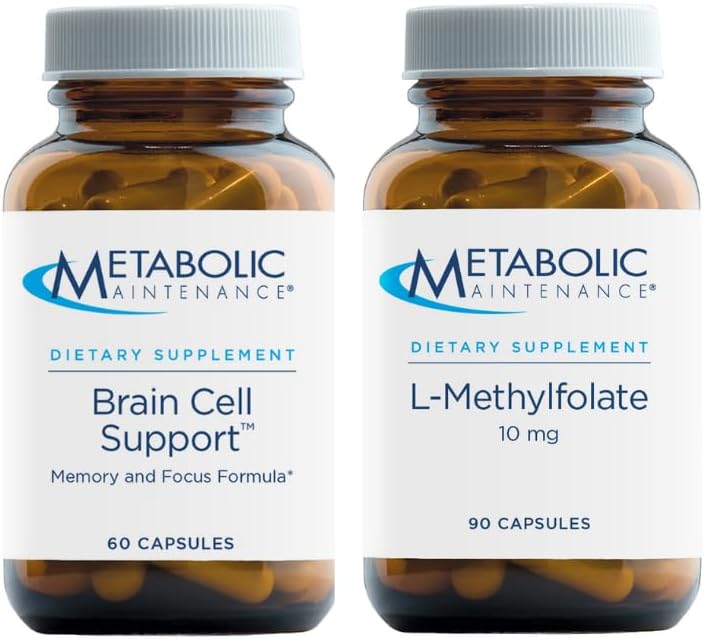 Brain Cell Support with L-Methylfolate 10mg for Memory and Focus - Citicoline, DMAE, Phosphatidylserine, Ginkgo - 60 Capsules, Methylated Folate - 90 Capsules