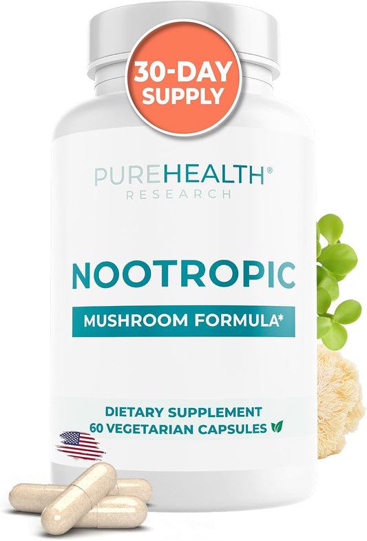 Brain Health Supplement with Lions Mane, Shiitake, Chaga, Reishi Mushrooms - Boost Memory and Focus with Bacopa Monnieri and Gingko Biloba - 60 Capsules