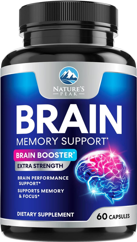 Brain Health Supplement with Nootropics for Memory, Energy, and Focus - Cognitive Vitamins, Bacopa, Phosphatidylserine, DMAE - 60 Capsules