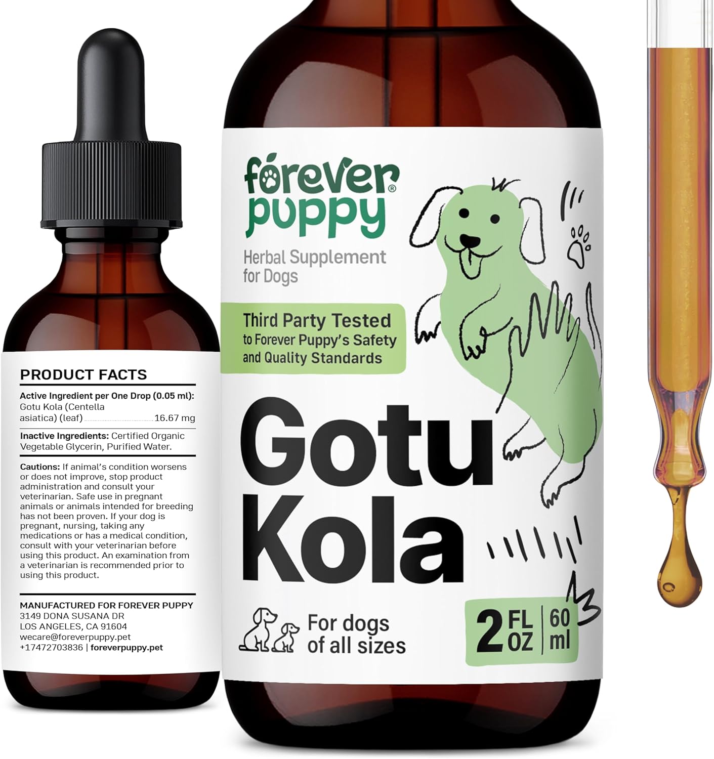 Brain Health Support Liquid Supplement for Dogs - Centella Asiatica & Gotu Kola Extract - 2 oz - All Breeds & Sizes