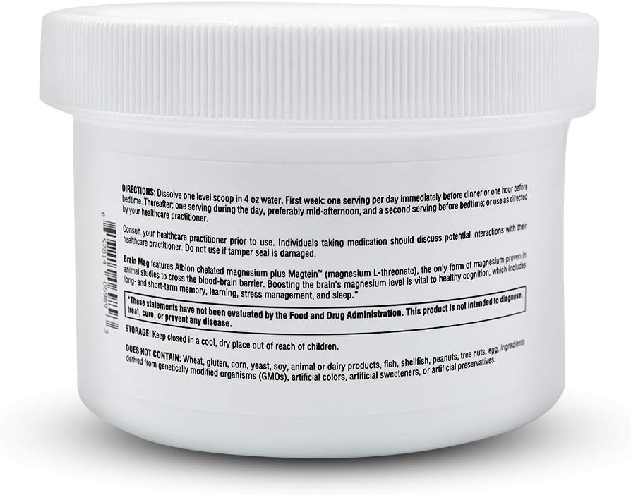 Brain Mag Magnesium L-Threonate & Glycinate Powder - Unflavored Supplement for Cognitive Health and Relaxation