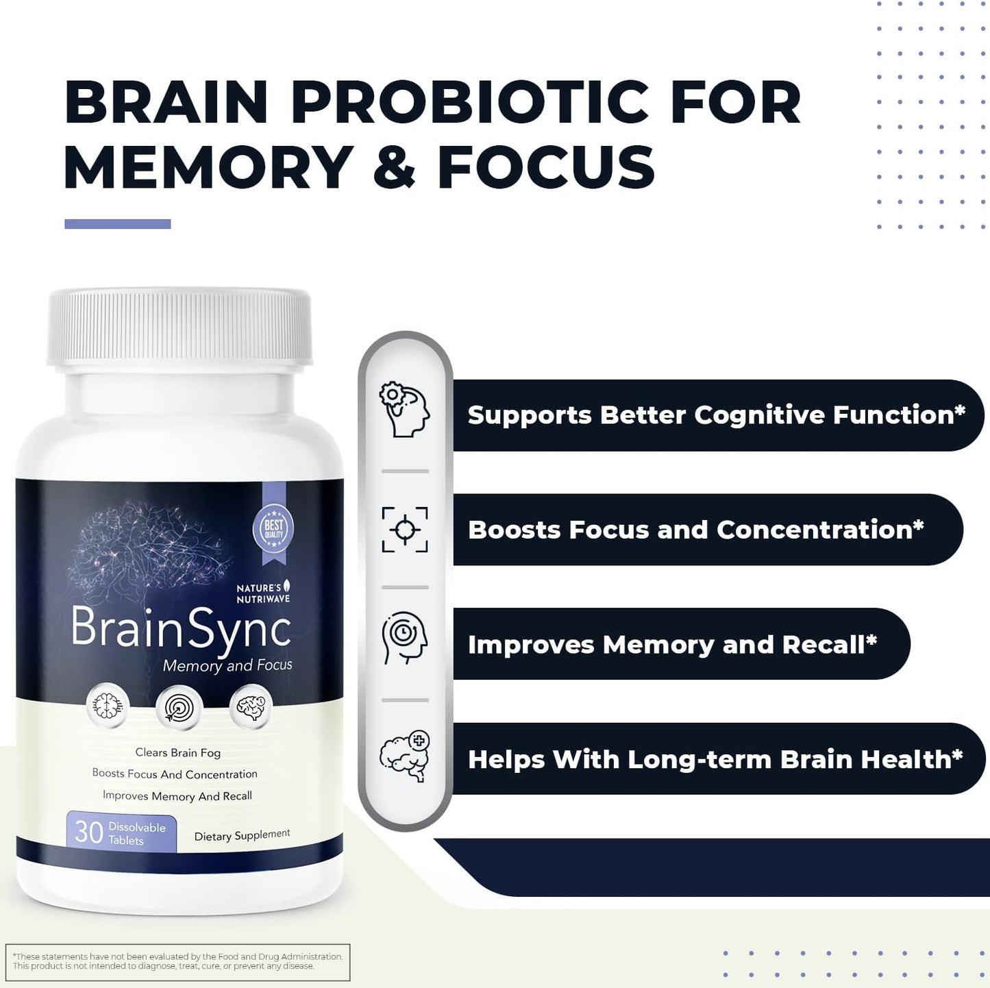 Brain Probiotics with 3.6 Billion CFU for Memory, Focus & Cognitive Health - 30 Tablets