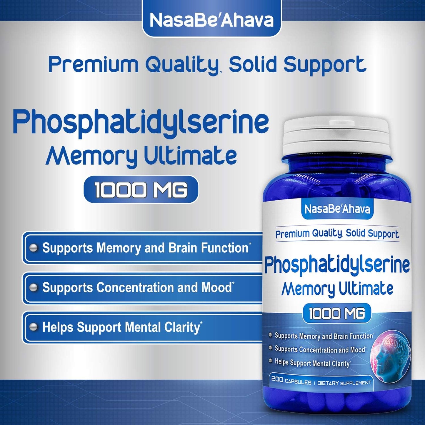 Brain Support Memory Supplement with Phosphatidylserine, Ginkgo Biloba, DMAE, Rosemary, Gotu Kola | Made in USA | 66 Day Supply