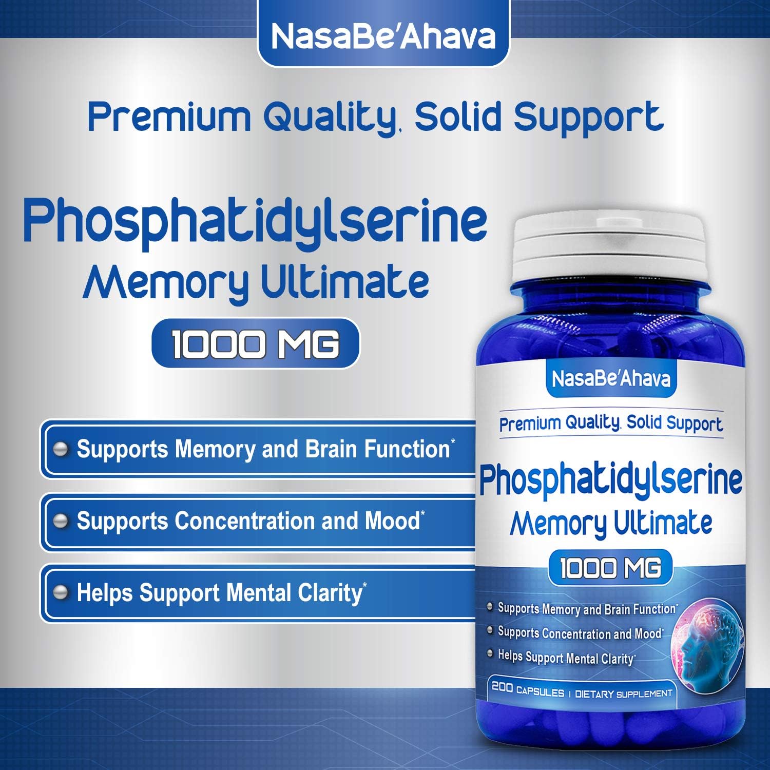 Brain Support Memory Supplement with Phosphatidylserine, Ginkgo Biloba, DMAE, Rosemary, Gotu Kola | Made in USA | 66 Day Supply