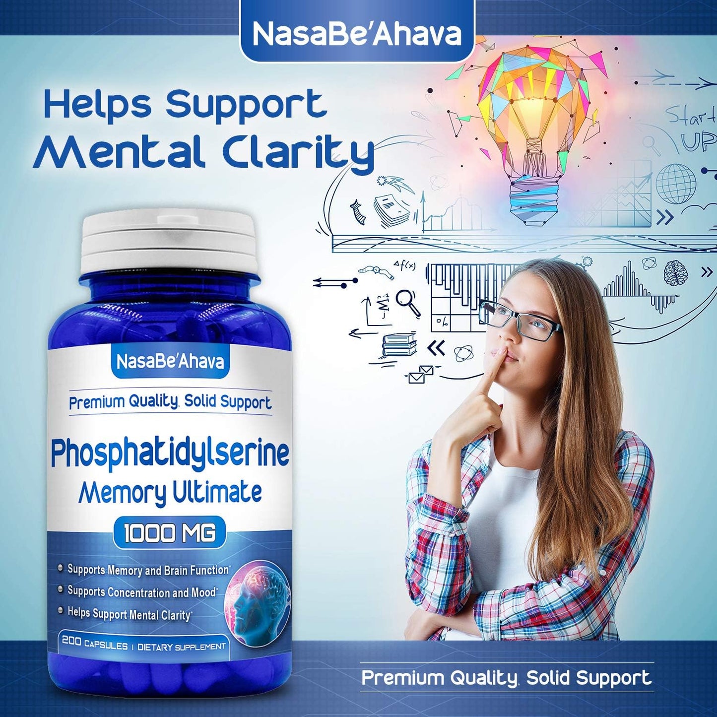 Brain Support Memory Supplement with Phosphatidylserine, Ginkgo Biloba, DMAE, Rosemary, Gotu Kola | Made in USA | 66 Day Supply