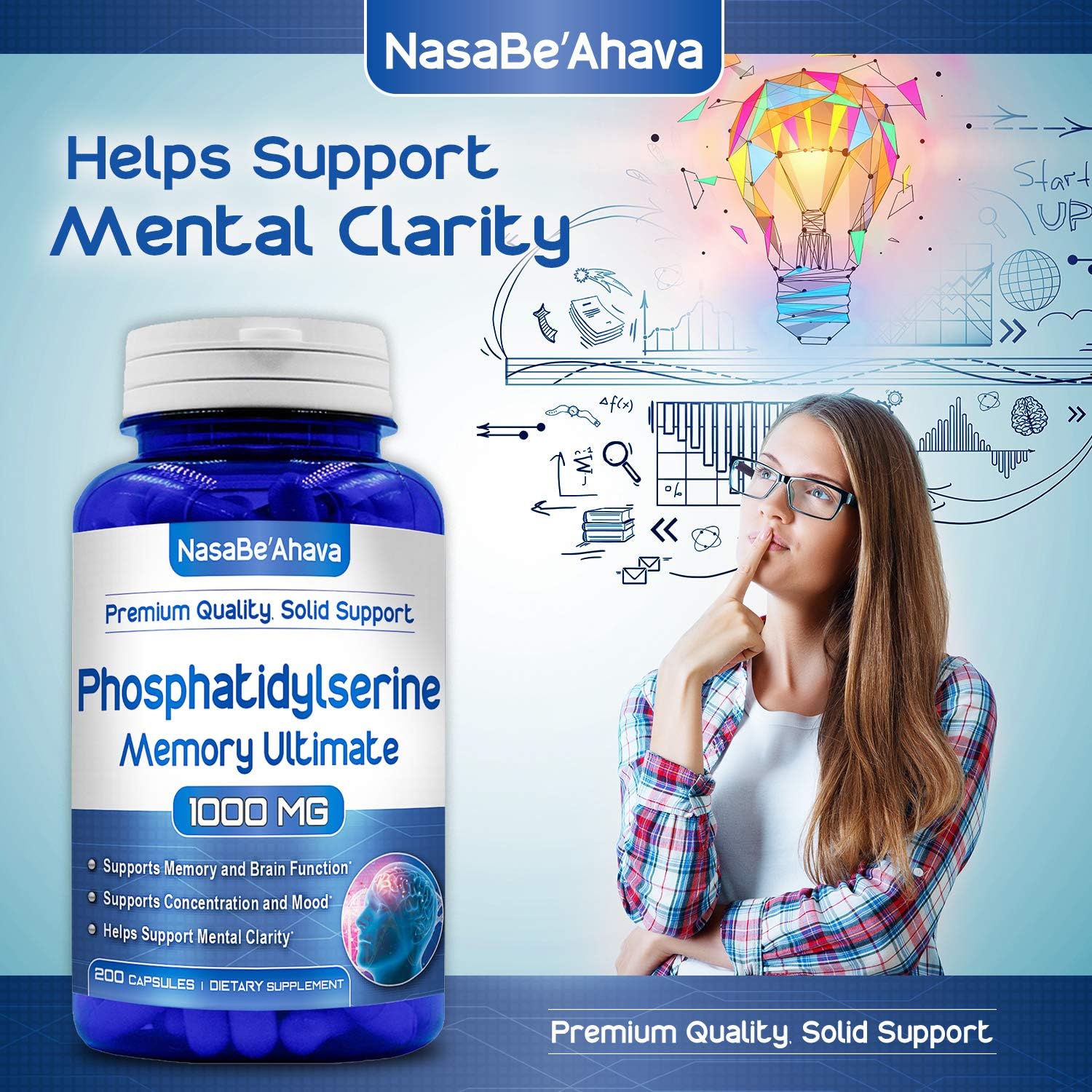 Brain Support Memory Supplement with Phosphatidylserine, Ginkgo Biloba, DMAE, Rosemary, Gotu Kola | Made in USA | 66 Day Supply