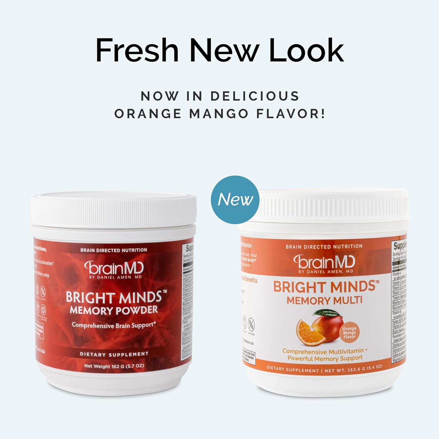 BrainMD Bright Minds Memory Multi, Orange Mango Flavor Powder - 30 Servings - Multivitamin & Memory Support - Gluten/Sugar Free