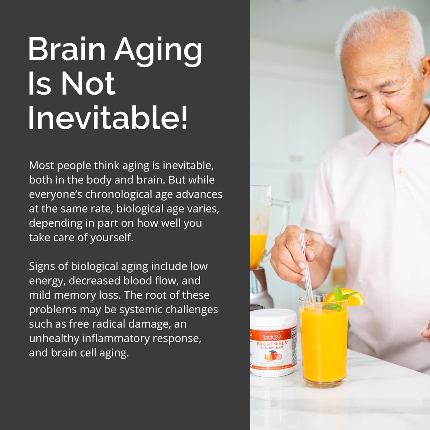 BrainMD Bright Minds Memory Multi, Orange Mango Flavor Powder - 30 Servings - Multivitamin & Memory Support - Gluten/Sugar Free