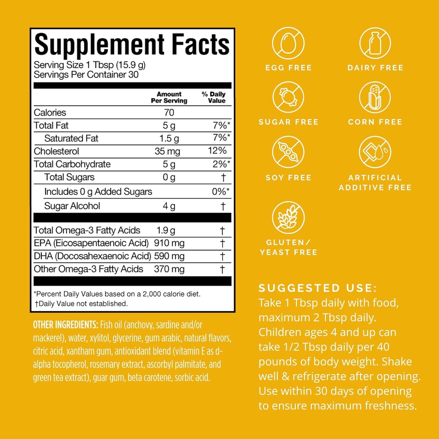 BRAINMD Dr Amen Omega-3 Citrus Blast Squeeze - 16.8 oz - Cardiovascular, Brain & Immune Support - Gluten Free - 30 Servings