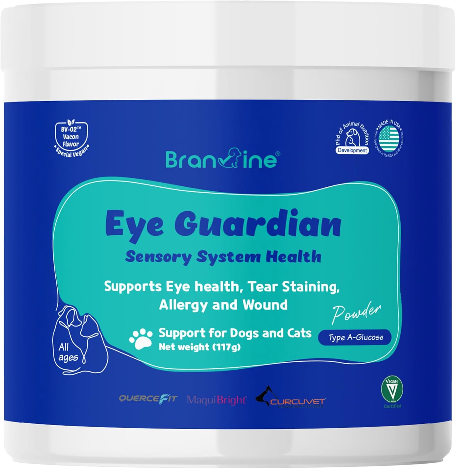 Branvine Eye Guardian for Pets - Promotes Eye Health, Reduces Tear Staining, Allergies, and Wounds (117g) with MaquiBright