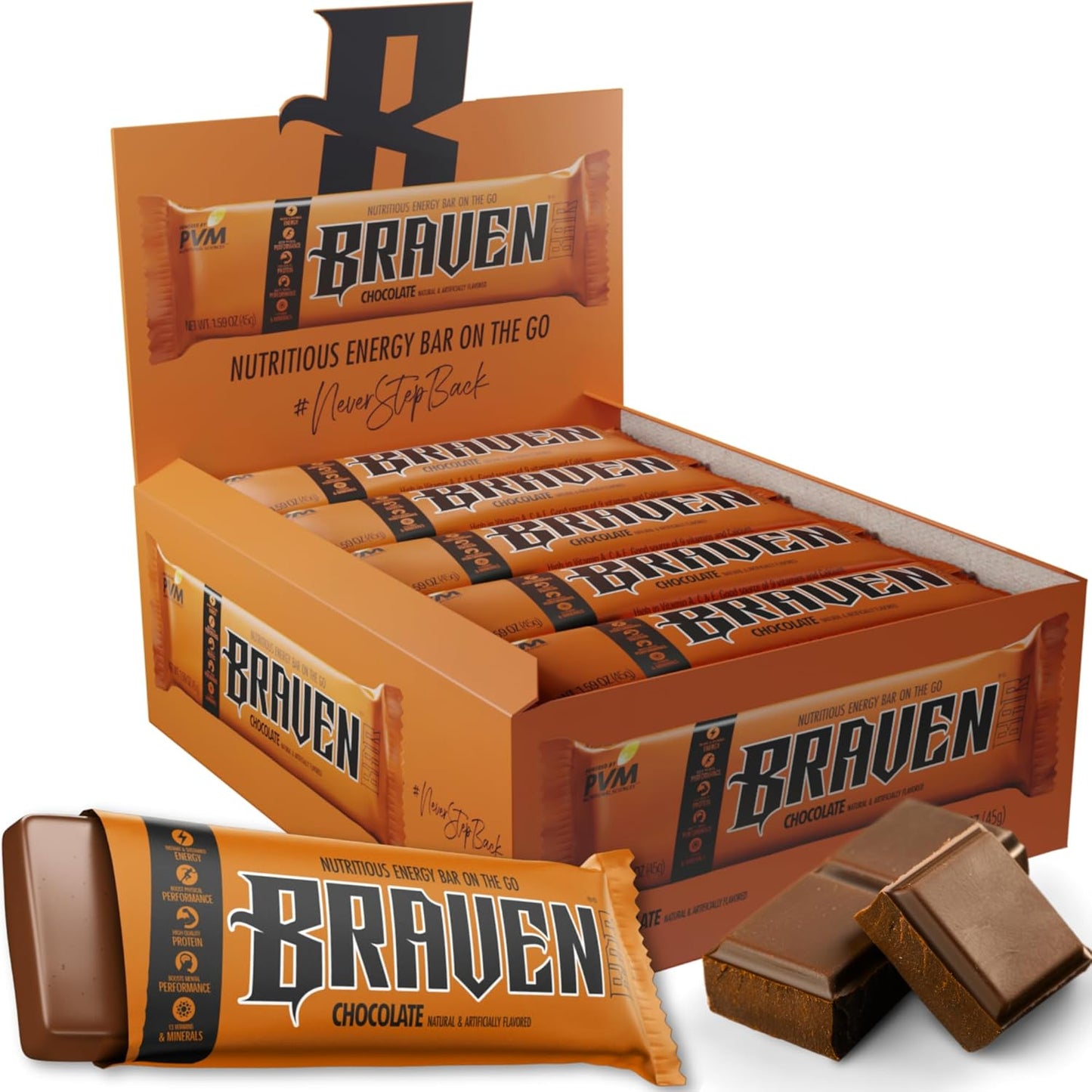 Braven Bar Chocolate Energy Chews: 20-Pack of 1.59 oz Protein Bars - Gluten Free Snacks for Running, Hiking, Sports - On-the-Go Energy Boost with 5g Protein