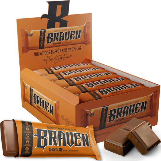 Braven Bar Chocolate Energy Chews: 20-Pack of 1.59 oz Protein Bars - Gluten Free Snacks for Running, Hiking, Sports - On-the-Go Energy Boost with 5g Protein