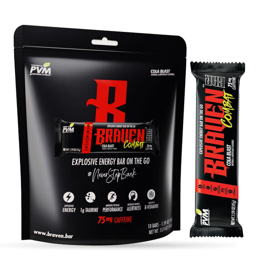 Braven Combat Cola Blast Energy Bars: 1.59 oz, Pack of 10 - On-The-Go Snack with 75mg Caffeine - Gluten-Free & Portable Energy Boost - Ideal Alternative to Caffeine Chews