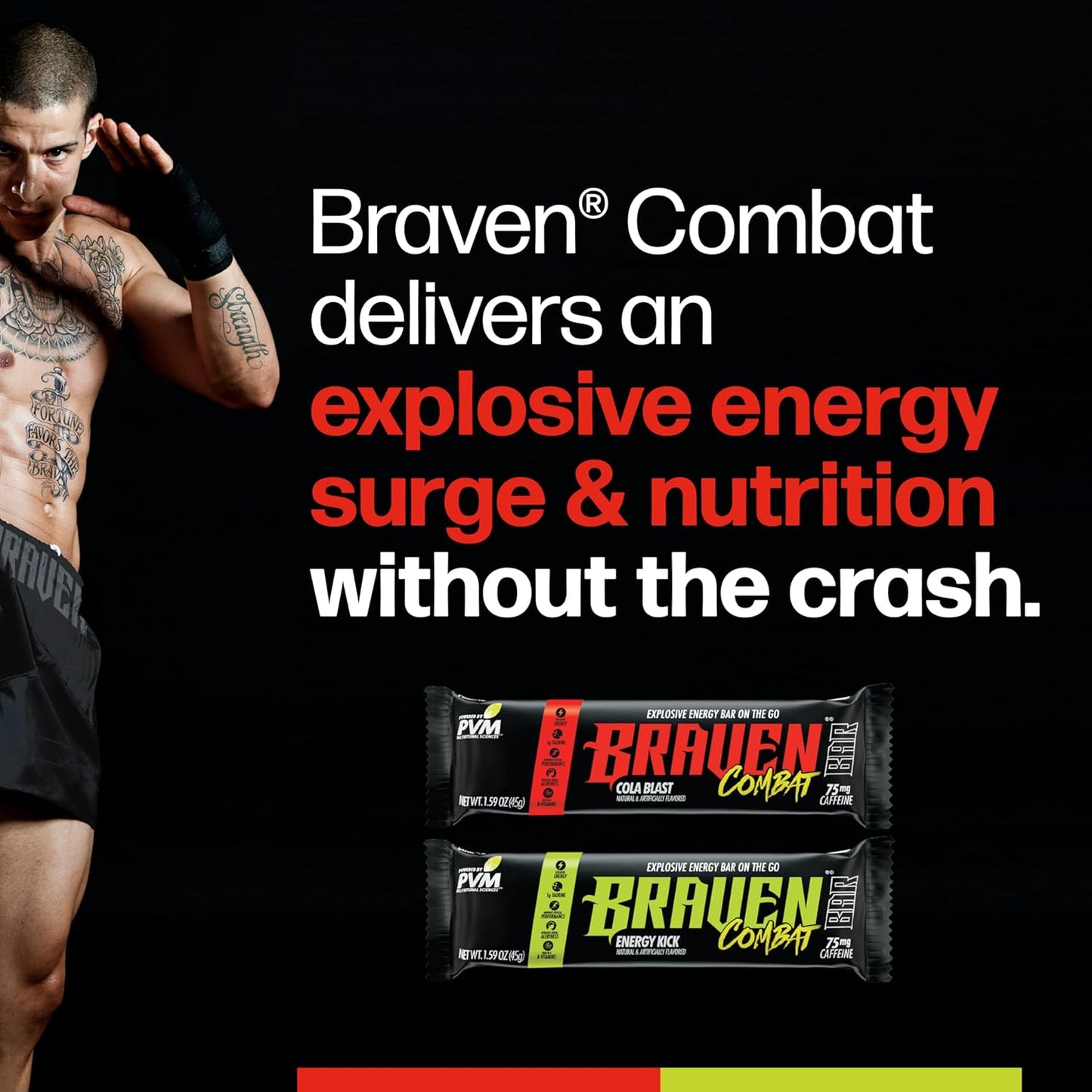 Braven Combat Variety Pack Energy Bars: On-The-Go Snack with 75mg Caffeine (1.59 oz, Pack of 10) - Gluten Free & Convenient Energy Boost