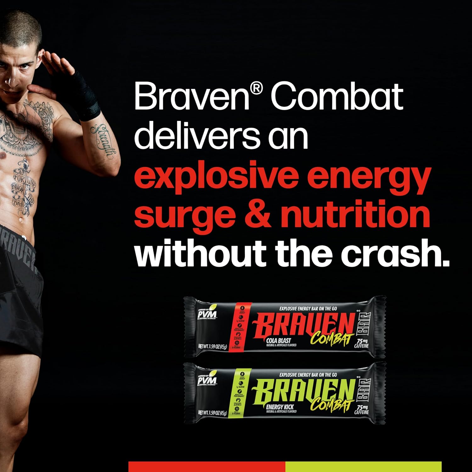 Braven Combat Variety Pack Energy Bars: On-The-Go Snack with 75mg Caffeine (1.59 oz, Pack of 10) - Gluten Free & Convenient Energy Boost