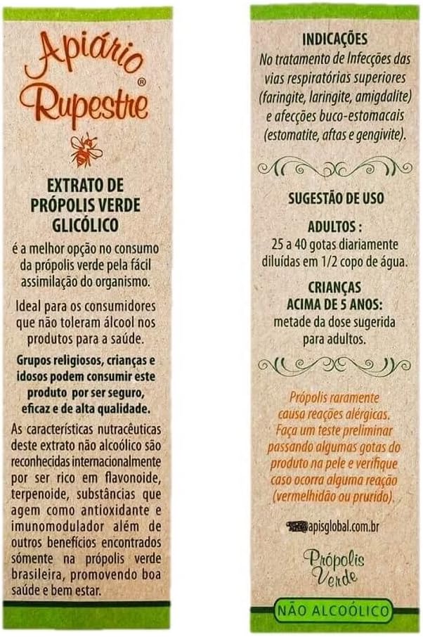 Brazilian Green Bee Propolis Extract Non Alcoholic - 30 ml, from Apiario Rupestre - New Green Nutrition