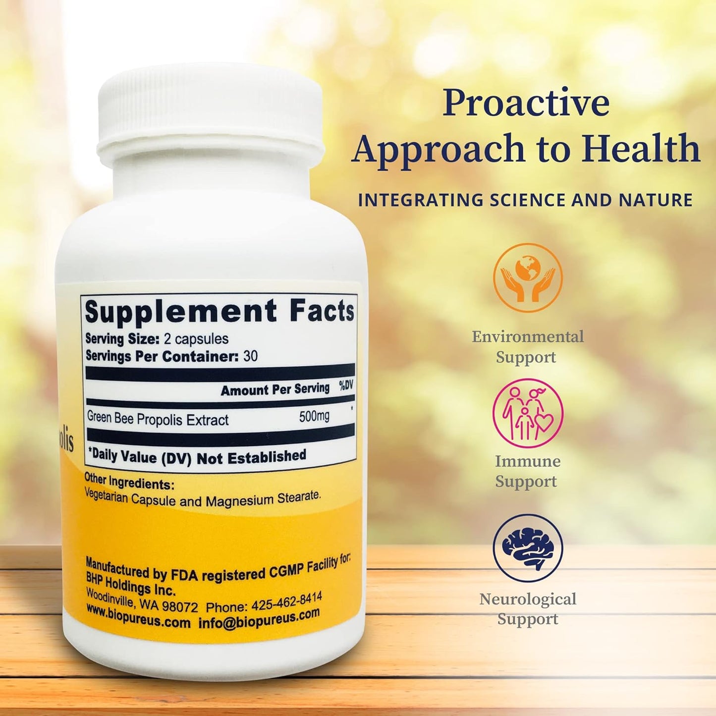 Brazilian Green Propolis Extract Capsules - Pure Freeze-Dried Propolis with Atrepillin-C & Phenols for Respiratory, GI, & Immune Support - 60 Count