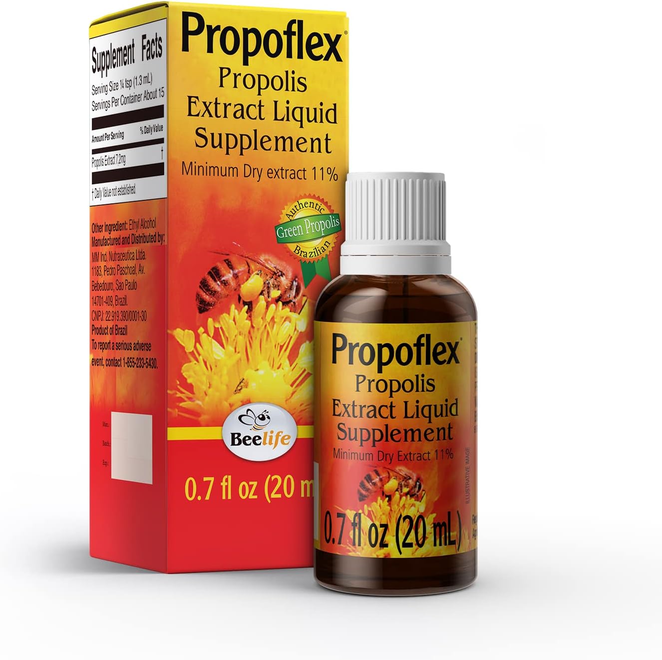 Brazilian Green Propolis Extract with 11% Dry Extract, High Artepillin-C Levels, Natural Antioxidant - 20ml Propolis Drops for Health & Wellness
