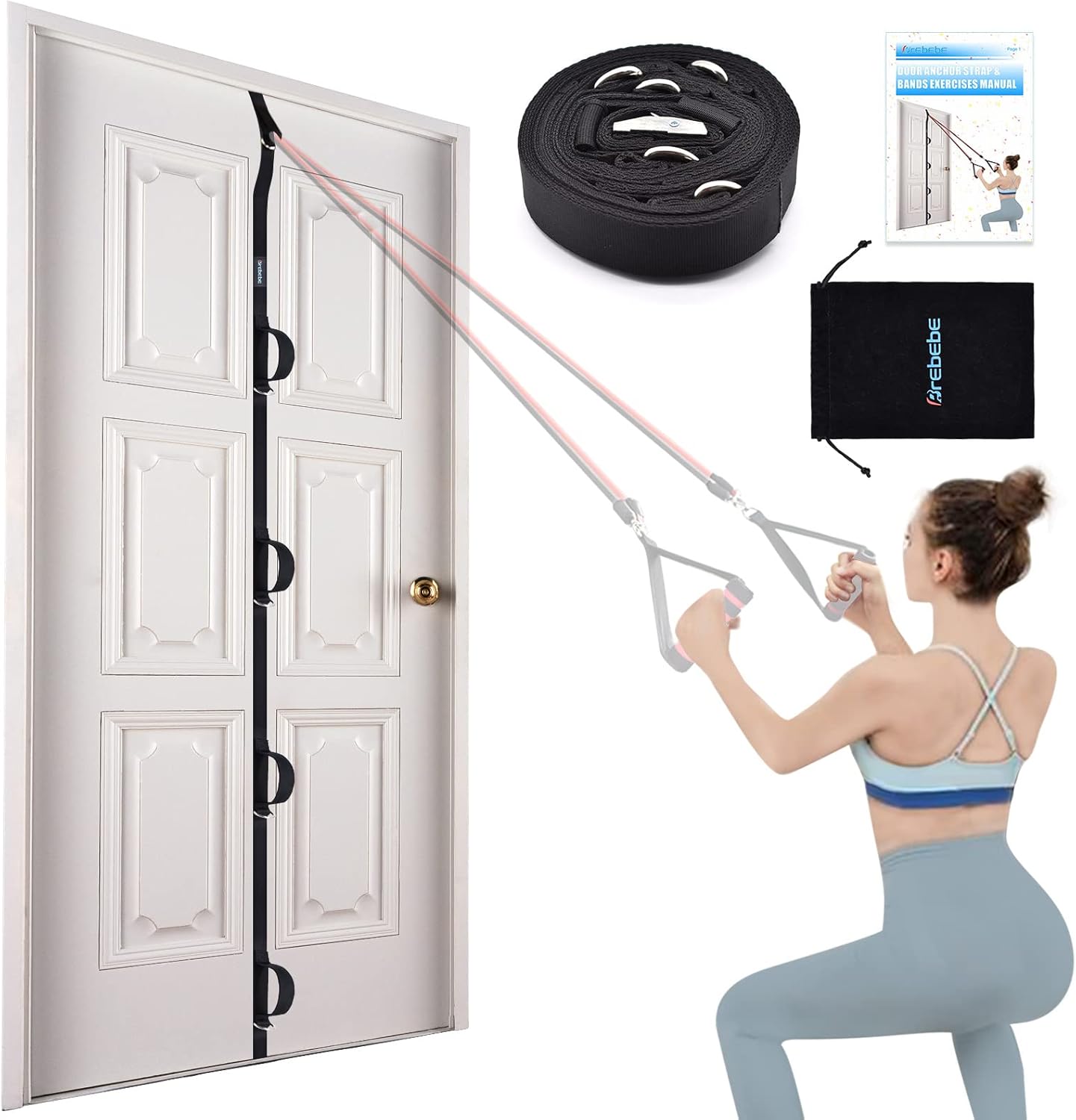 Brebebe Door Anchor Strap for Home Resistance Band Workouts, Multi-Point Gym Attachment, Easy Installation, No Punching or Nailing