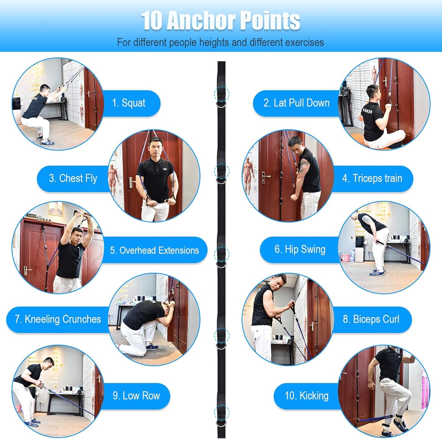 Brebebe Door Anchor Strap for Home Resistance Band Workouts, Multi-Point Gym Attachment, Easy Installation, No Punching or Nailing