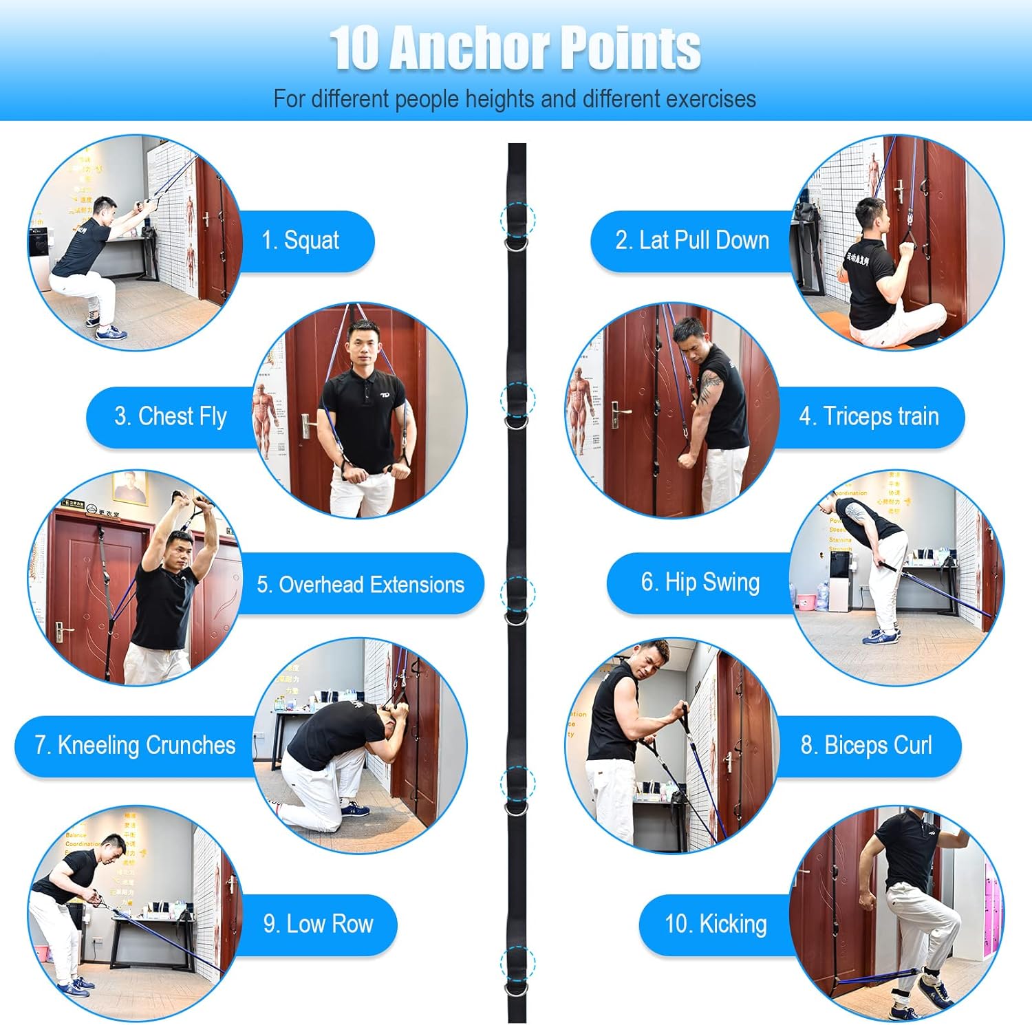 Brebebe Door Anchor Strap for Home Resistance Band Workouts, Multi-Point Gym Attachment, Easy Installation, No Punching or Nailing