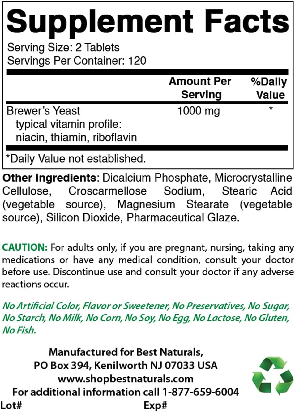 Brewers Yeast Supplement with Vitamin B1 & B2, 1000mg, 240 Tablets - Pack of 3 - High-Quality Natural Formula