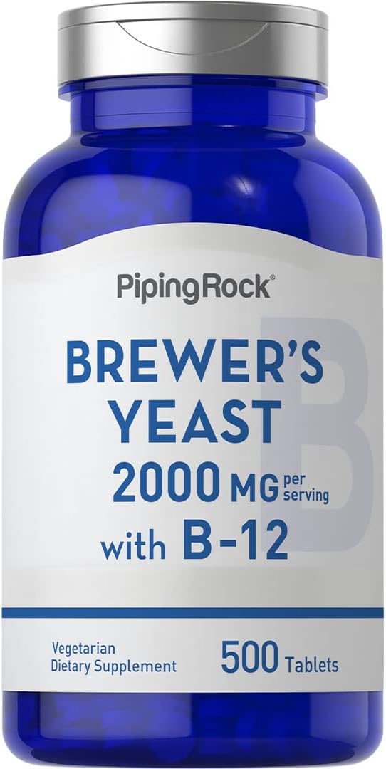 Brewer's Yeast Tablets 2000mg with B12 - 500 Pills, Vegetarian Non-GMO Supplement