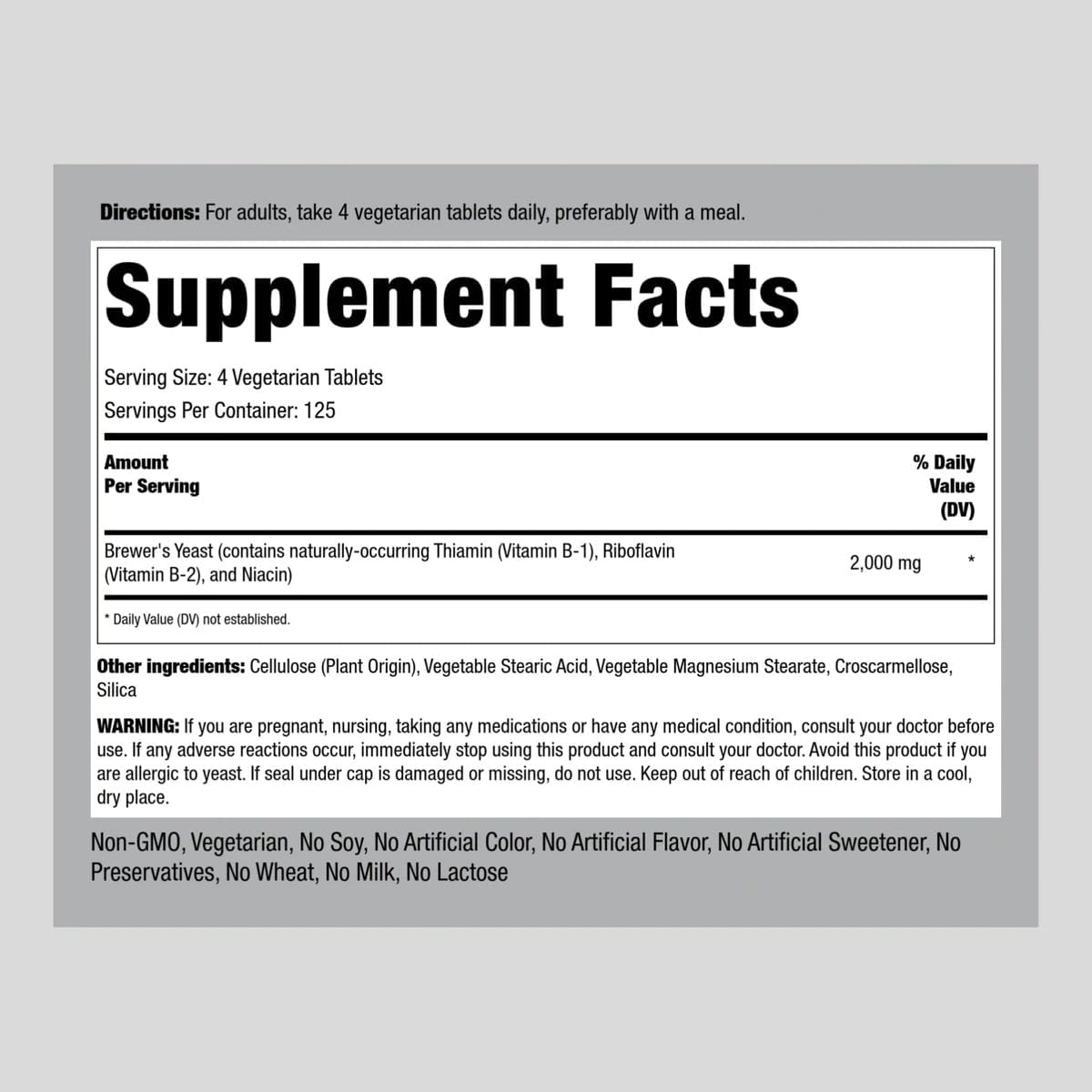 Brewer's Yeast Tablets 2000mg with B12 - 500 Pills, Vegetarian Non-GMO Supplement
