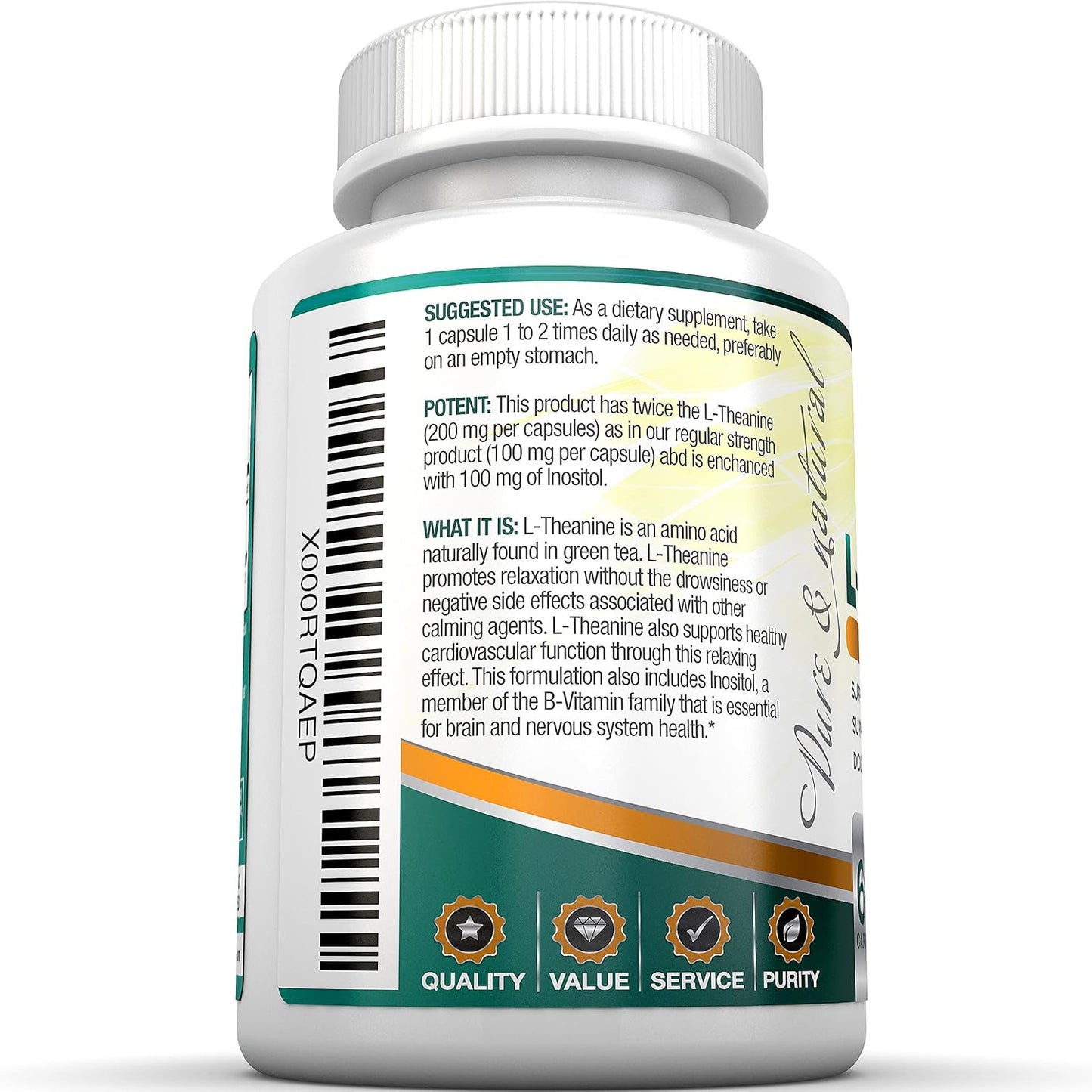 BRI Nutrition L-Theanine 200mg Supplement with Inositol for Relaxation, Stress Relief, and Mood Boost - 60 Count
