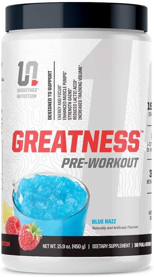 Brian Shaw's Undefined Nutrition Pre-Workout - Enhance Pumps, Energy, Focus & Strength with Citrulline Malate & Beta Alanine (Blue Razz, 30 Servings)